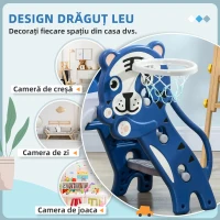 AIYAPLAY Tobogan din Plastic de Interior 2 în 1 pentru Copii cu Coș de Baschet, 70x133x60 cm, Albastru(m-5)
