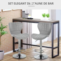 Homcom Set 2 Scaune Bar Gri – Reglabile, Cu Spatar & Suport Picioare(m-4)