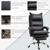 Vinsetto kantoorstoel met voetensteun in hoogte verstelbare bureaustoel draaistoel rugleuning kunstleer zwart 66 x 72 x 122-130 cm(m-8)