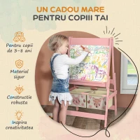 AIYAPLAY Tablă de Scris 3 În-1 pentru Copii 3-8 Ani din Lemn, 54x46,5x93 cm, Roz(m-6)