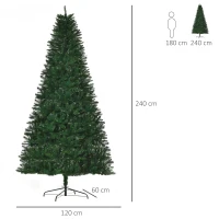 HOMCOM Árvore de Natal Artificial 240cm Ignífuga com 1499 Ramas com 2 Tipos de Pontas de PVC e Base de Aço Decoração de Natal para Interiores Verde(m-3)