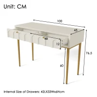 Space-Saving Dressing Table with 2 Drawers, Robust Construction, Minimalist Vanity for Bedroom, 100L x 45W x 76.5H cm, White(m-3)