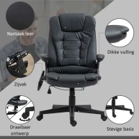 HOMCOM® directiestoel met massagefunctie bureaustoel kantoorstoel gaming stoel massagestoel met warmtefunctie vibratie op 6 punten draaibaar zwart(m-8)