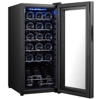 HOMCOM Lodówka na Wino, Cicha, 5-18°C, Dotykowy, Oświetlenie, 34,5x45x78cm, Czarna(m-1)