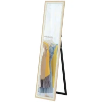 HOMCOM Espelho de Pé 37x157 cm Espelho de Corpo Inteiro com Estrutura de MDF e Suporte Branco e Madeira Clara(m-11)
