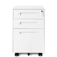 Mobile File Cabinet with 3 Storage Drawers, Lockable Casters, Enamel Finish, Steel Side Table for Office, Study, 41L x 52W x 60H cm, White(m-2)