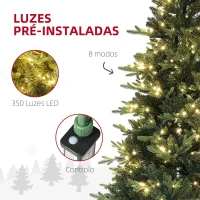 HOMCOM Árvore de Natal 180 cm Árvore de Natal Artificial com 350 Luzes LED 726 Ramos e Suporte de Aço Decoração de Natal  Ø114x180 cm Verde(m-5)