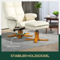 HOMCOM Relaxfauteuil met Hocker, 145° Kantelbare Rugleuning, 360° Draaibaar, Kunstleer, Crèmewit(m-7)