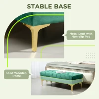 HOMCOM Bancă cu Husă Capitonată din Catifea cu Picioare Metalice pentru Hol, Coridor și Living, 118x45x42 cm, Verde(m-6)