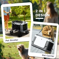 PawHut Foldable Dog Stroller, Pet Travel Crate, with Detachable Carrier, Soft Padding, for Mini, Small Dogs - Grey(m-5)