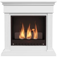 HOMCOM Semineu cu Etanol fara Aerisire, Semineu fara Ventilatie, Semineu Independent cu Capac de Flacara, Rezervoare de 0,4L, Max 18㎡, Arde cu Alcool Lichid si Alcool Solid, Alb(m-10)