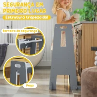 AIYAPLAY Torre de Aprendizagem para Crianças com Altura Ajustável em 3 Níveis e Barreira de Segurança 45x47,5x91 cm Cinza(m-5)