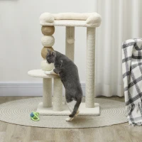 PawHut Arranhador para Gatos Arranhador para Gatos com Estofado em Borrego Plataformas Bola Suspensa e Poste de Juta 48,5x40x76 cm Bege(m-7)