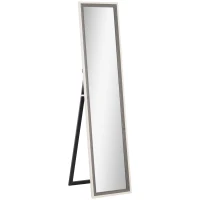 HOMCOM Espelho de Pé 37x157 cm Espelho de Corpo Inteiro com Estrutura de MDF e Suporte Branco e Cinza(m-10)