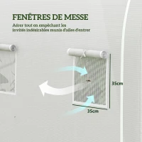 Outsunny Serre de jardin 6 m² dim. 3 x 2 m avec 1 porte + 2 parois latérales zippées enroulables, 6 fenêtres, Blanc(m-6)