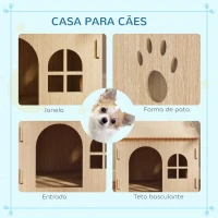 PawHut Casota para Cães Casa para Cães com Janelas Desenho de Patas Ocas Casa para Cães e Gatos 49,5x41x51 cm Madeira(m-4)
