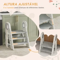 AIYAPLAY Banco para Crianças Dobrável Torre de Aprendizagem Escada para Crianças Antiderrapante  46,5x47x61,5 cm Cinza e Branco(m-5)