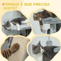 PawHut Arranhador para Gatos de Solo ao Teto com Altura Ajustável Rampa e Bolas de Brincar 60x48x225-255 cm Cinza(m-7)