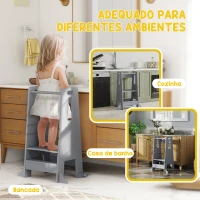 AIYAPLAY Torre de Aprendizagem para Crianças com Altura Ajustável em 3 Níveis e Barreira de Segurança 45x47,5x91 cm Cinza(m-7)