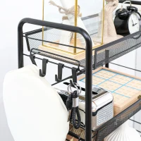 HOMCOM Carrinho Auxiliar com Rodas Carrinho de Cozinha de 4 Níveis Carrinho de Armazenamento com 4 Ganchos 45x26,5x84 cm Preto(m-8)