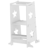 AIYAPLAY Torre de Aprendizagem 2 em 1 Torre de Aprendizagem para Crianças Convertível em Mesa e Cadeira 60x44,5x86 cm Branco(m-11)