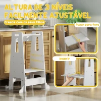 AIYAPLAY Torre de Aprendizagem para Crianças com Altura Ajustável em 3 Níveis e Barreira de Segurança 45x47,5x91 cm Branco(m-4)