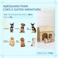 PawHut Casota para Cães Casa para Cães com Janelas Desenho de Patas Ocas Casa para Cães e Gatos 49,5x41x51 cm Madeira(m-7)
