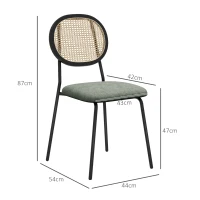 HOMCOM Conjunto de 2 Cadeiras de Sala de Jantar Cadeiras de Cozinha com Encosto em Vime Sintético 44x54x87 cm Verde e Preto(m-3)