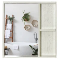 kleankin Armário de Casa de Banho com Espelho Móvel para Casa de Banho Estilo Moderno 63x15x65 cm Branco(m-10)