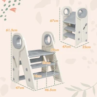 AIYAPLAY Banco para Crianças Dobrável Torre de Aprendizagem Escada para Crianças Antiderrapante  46,5x47x61,5 cm Cinza e Branco(m-3)