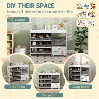 AIYAPLAY Kids Toy Storage Unit with 11 Bins, Cabinet, Top Shelves, 3 Stickers, for Nursery, Playroom, Kindergarten, White(m-6)