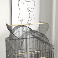 PawHut Mobiele Vogelkooi voor Kanaries & Parkieten, met Onderste Opbergruimte, Metalen Gaas, Zwart(m-9)