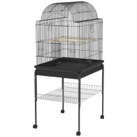 PawHut Mobiele Vogelkooi voor Kanaries & Parkieten, met Onderste Opbergruimte, Metalen Gaas, Zwart(m-1)