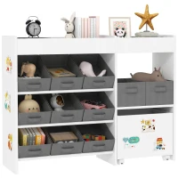 AIYAPLAY Kids Toy Storage Unit with 11 Bins, Cabinet, Top Shelves, 3 Stickers, for Nursery, Playroom, Kindergarten, White(m-1)