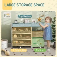 AIYAPLAY Kids Toy Storage Unit with 11 Bins, Cabinet, Top Shelves, 3 Stickers, for Nursery, Playroom, Kindergarten, White(m-4)