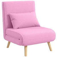 HOMCOM Sofá Cama Individual  Estofado em Linho com Encosto Ajustável em 5 Posições e Almofada Sofá Cama Pequeno 72x75x85 cm Rosa(m-10)