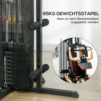 SPORTNOW Multifunctionele Trainingsstation met 65 kg Gewichtsblok, Verstelbaar, Voor Thuis Fitness, Staal, Kunstleer(m-6)