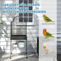 PawHut Mobiele Vogelkooi voor Kanaries & Parkieten, met Onderste Opbergruimte, Metalen Gaas, Zwart(m-8)