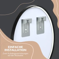 kleankin Ronde Wandspiegel voor Bad, Slaapkamer, Hal, Metalen Frame, Kleur: Zwart, Ø50(m-8)