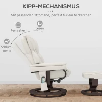 HOMCOM Relaxfauteuil met Massagefunctie en Voetenbak, Ligstoel, Kunstleder, 79 x 82 x 101 cm, Crèmewit(m-5)
