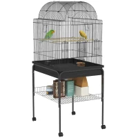 PawHut Mobiele Vogelkooi voor Kanaries & Parkieten, met Onderste Opbergruimte, Metalen Gaas, Zwart(m-10)