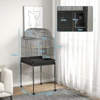 PawHut Mobiele Vogelkooi voor Kanaries & Parkieten, met Onderste Opbergruimte, Metalen Gaas, Zwart(m-3)