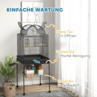 PawHut Mobiele Vogelkooi voor Kanaries & Parkieten, met Onderste Opbergruimte, Metalen Gaas, Zwart(m-7)