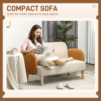 HOMCOM Two-Seater Velvet-Feel Mid Century Sofa - Cream/Orange(m-7)