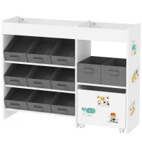 AIYAPLAY Kids Toy Storage Unit with 11 Bins, Cabinet, Top Shelves, 3 Stickers, for Nursery, Playroom, Kindergarten, White(m-11)