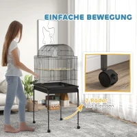 PawHut Mobiele Vogelkooi voor Kanaries & Parkieten, met Onderste Opbergruimte, Metalen Gaas, Zwart(m-5)