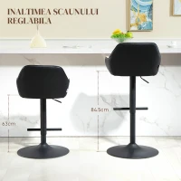HOMCOM Set 2 Scaune de Bar cu Spătar, Tetiară și Brațe și Bază Antiderapantă, 52,5x53x86,5-108 cm, Gri Deschis(m-5)