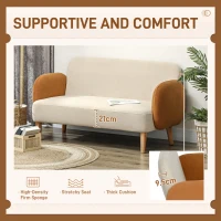 HOMCOM Two-Seater Velvet-Feel Mid Century Sofa - Cream/Orange(m-5)