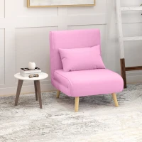 HOMCOM Sofá Cama Individual  Estofado em Linho com Encosto Ajustável em 5 Posições e Almofada Sofá Cama Pequeno 72x75x85 cm Rosa(m-9)