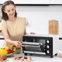 HOMCOM Cuptor Electric Ventilat cu Temperatură Reglabilă, 3 Moduri de Coacere, Tavă și Grătar, 44x32x28 cm, Alb(m-10)